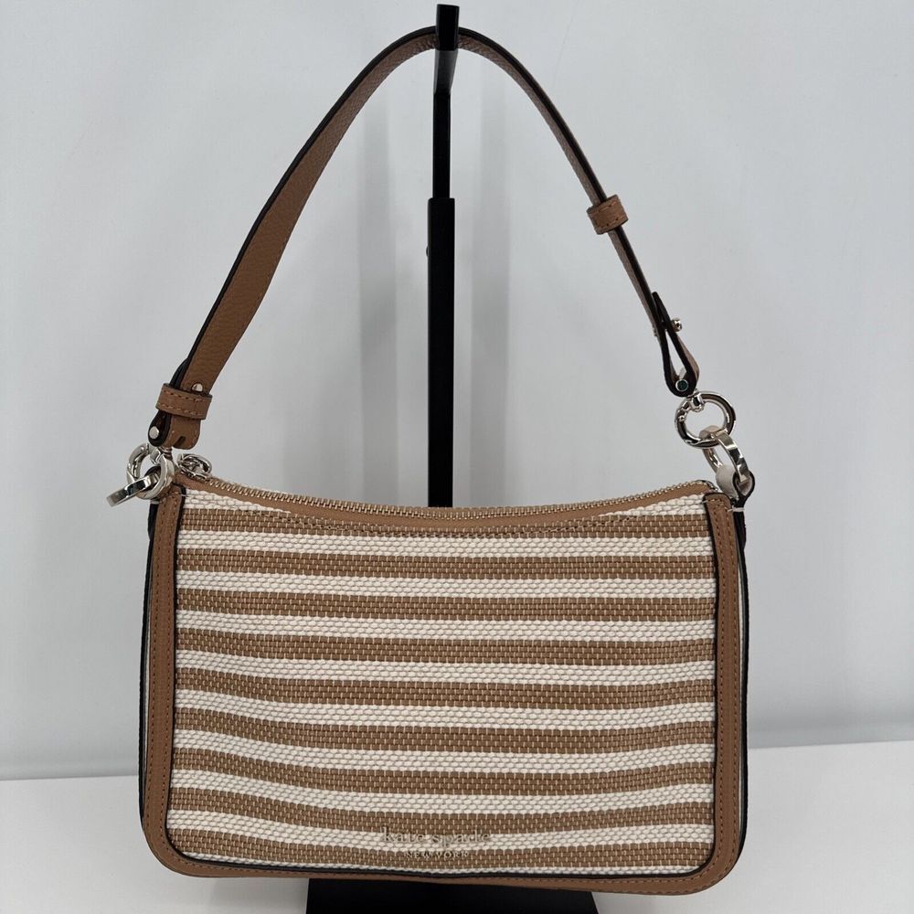 kate spade Tan and White Striped Shoulder Bag